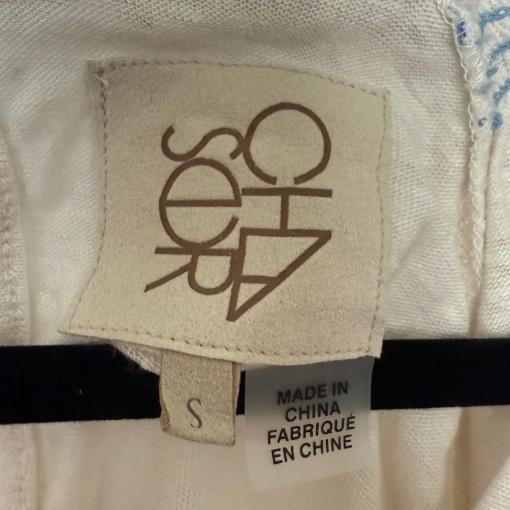 Chaser Cream Boho Baby Doll Quarter Sleeve V-Neck Flowy Top - Small - Image 3