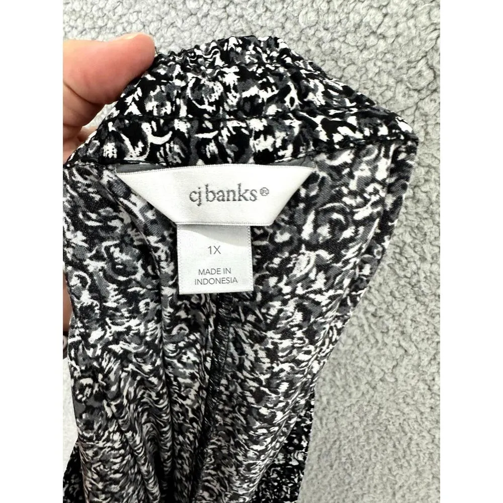 CJ Banks Pants Women 1X Black White Geometric Print Pull - Image 6