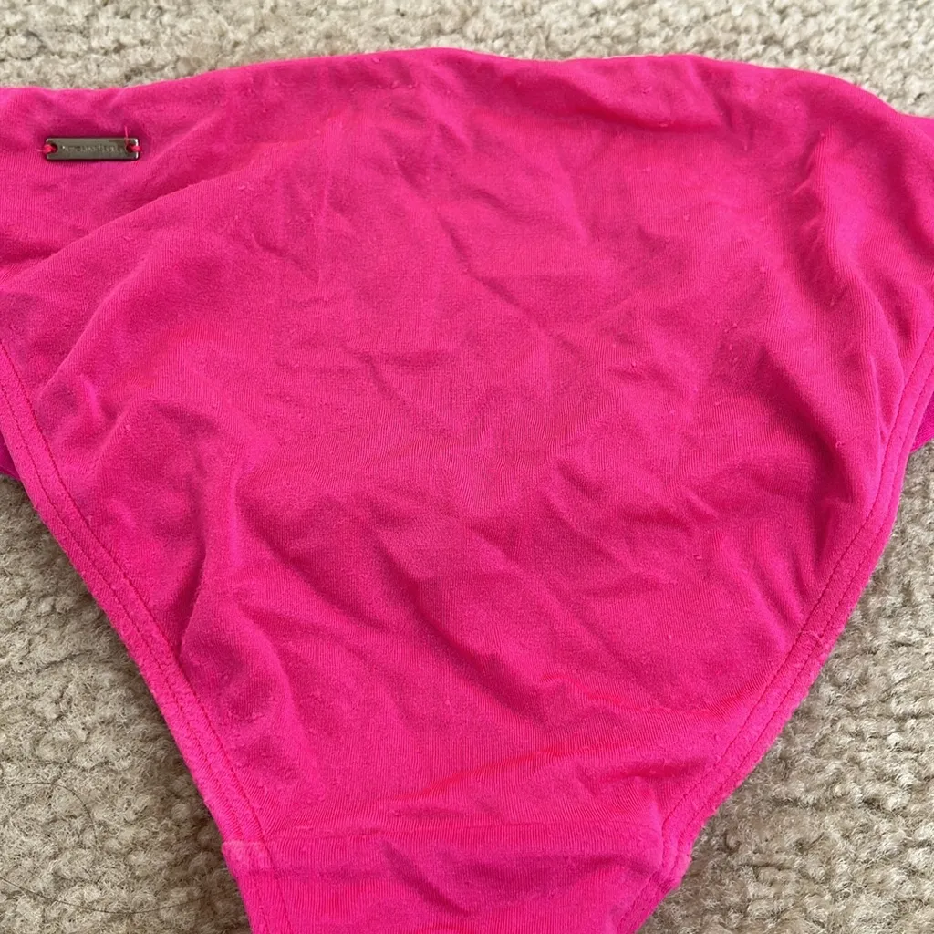 Victoria's Secret Hot Pink Satin V Hardware Bandeau Bikini Swimsuit Set Small - Image 10