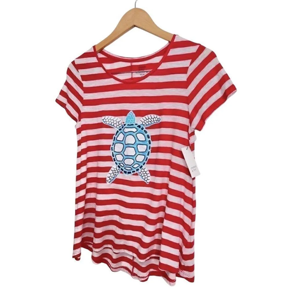 Crown & Ivy Shirt Size Extra Small Striped Short Sleeve Turtle NWT - Image 2