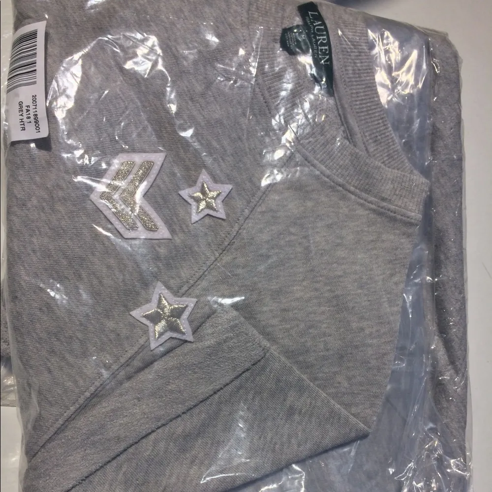 LRL Ralph Lauren women's M military knit patch thick stretchy cotton shirt dress Gray Size M - Image 3