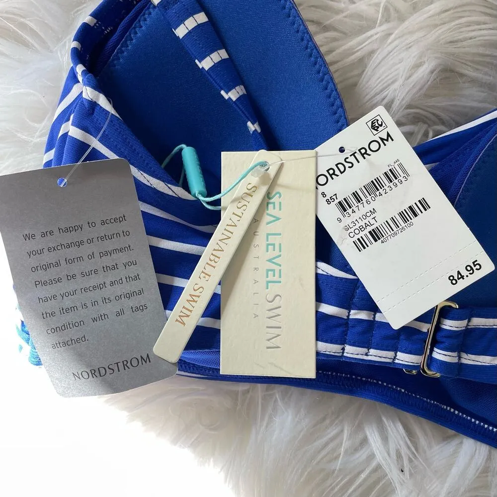 Sea Level Swim Crossover Cobalt Blue Stripe Bikini Swimsuit Swim Top women M new Size 8 - Image 9