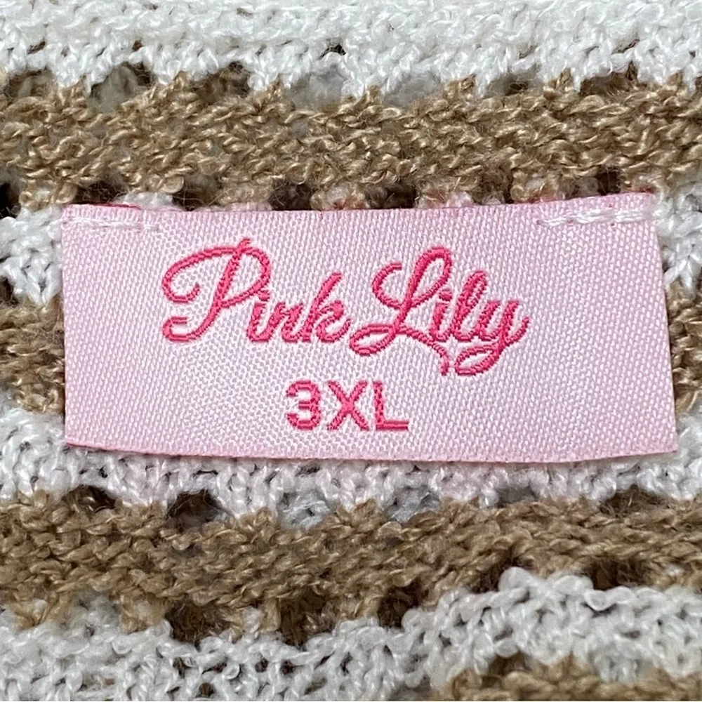 Pink Lily Taupe Ivory Striped Boho Beachy Open Knit Sweater 3XL - Image 11