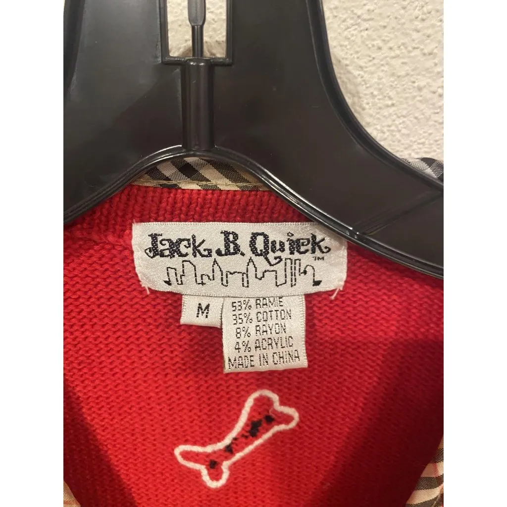 Jack B Quick Cardigan Sweater Womens Medium Red Scottie Dog Embroidered Knit - Image 2