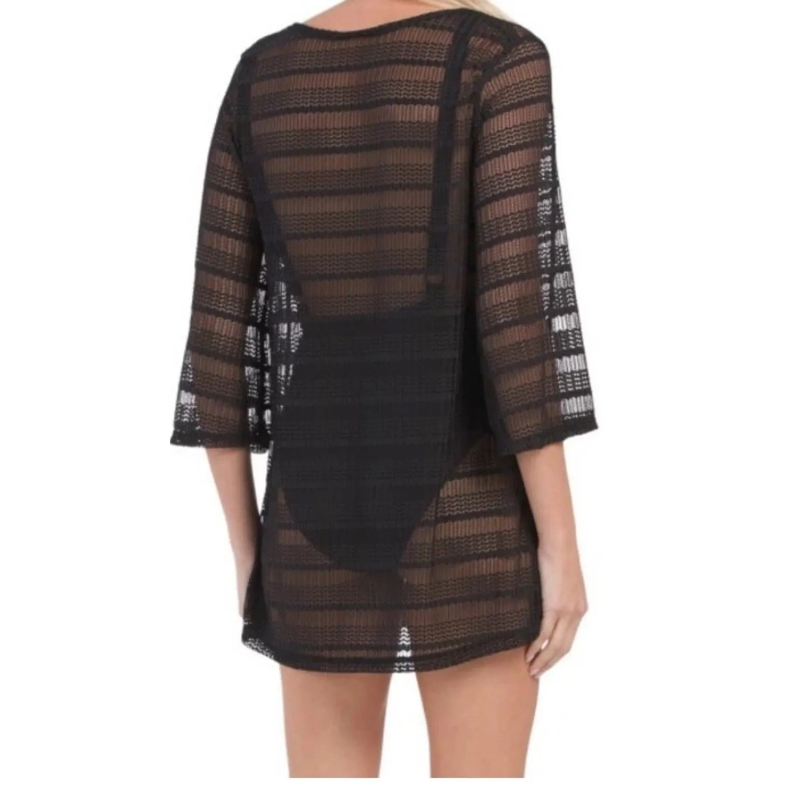 Jordan Taylor Women's V Neck Mesh Tunic Swim Cover Up Black Size S Made In USA - Image 2