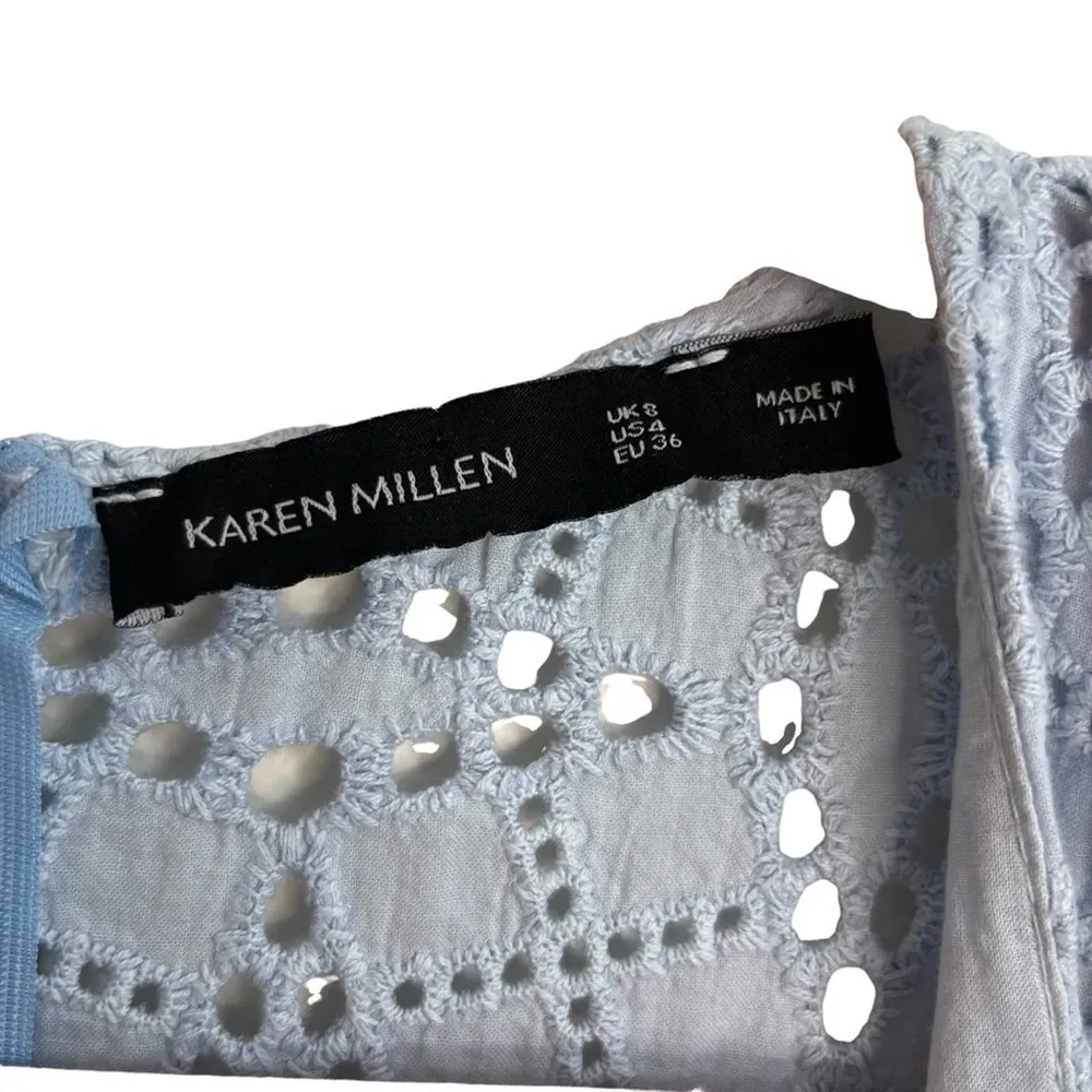 Karen Millen Baby Blue Cutwork Embroidered Dress Sz 4 - Image 6