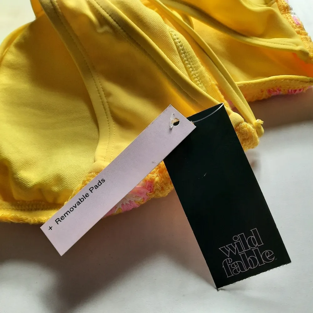 Wild Fable Swimsuit Top Women's Size Extra Large XL Yellow Pink Crochet Swimwear - Image 7