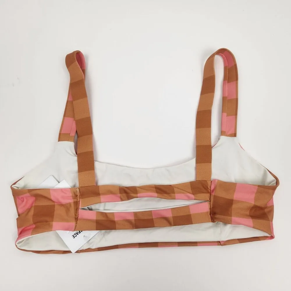 L*Space Jess Bikini Top in Brown Pink Plaid Size DD NWT - Image 4