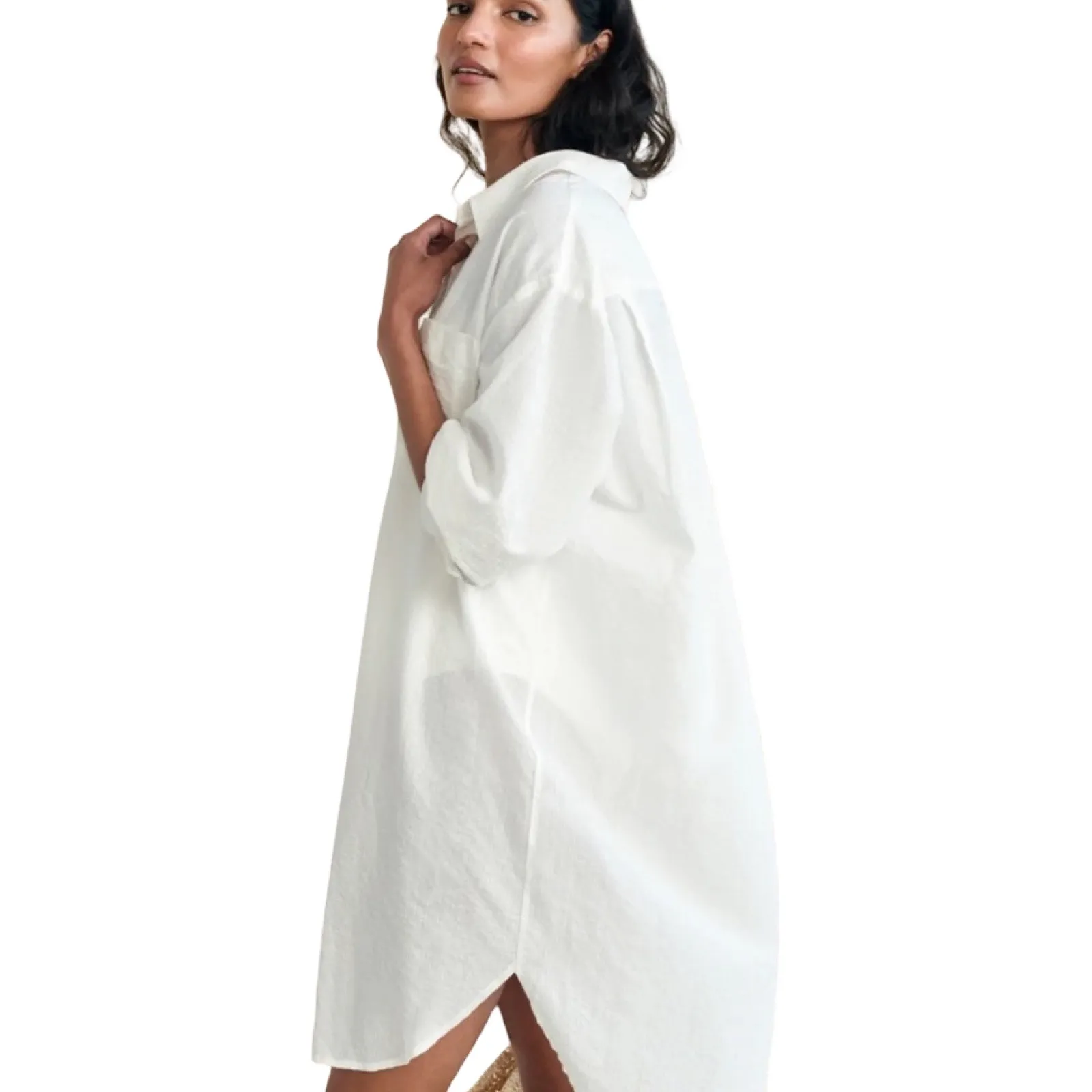 Jenni Kayne Ivory Oversized Beach Shirt Dress XXL Sheer Cotton Blend - Image 2
