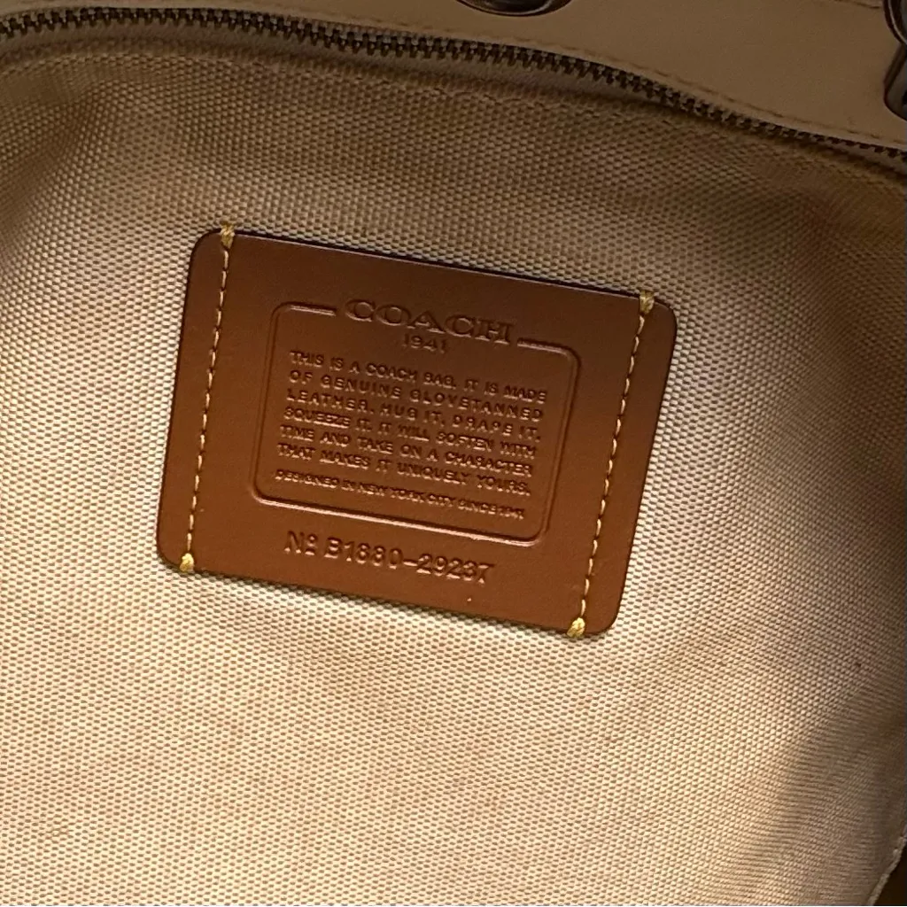 Coach Rogue Tote with Tea Roses and Rivets in Chalk and Taupe 29237 - Image 5