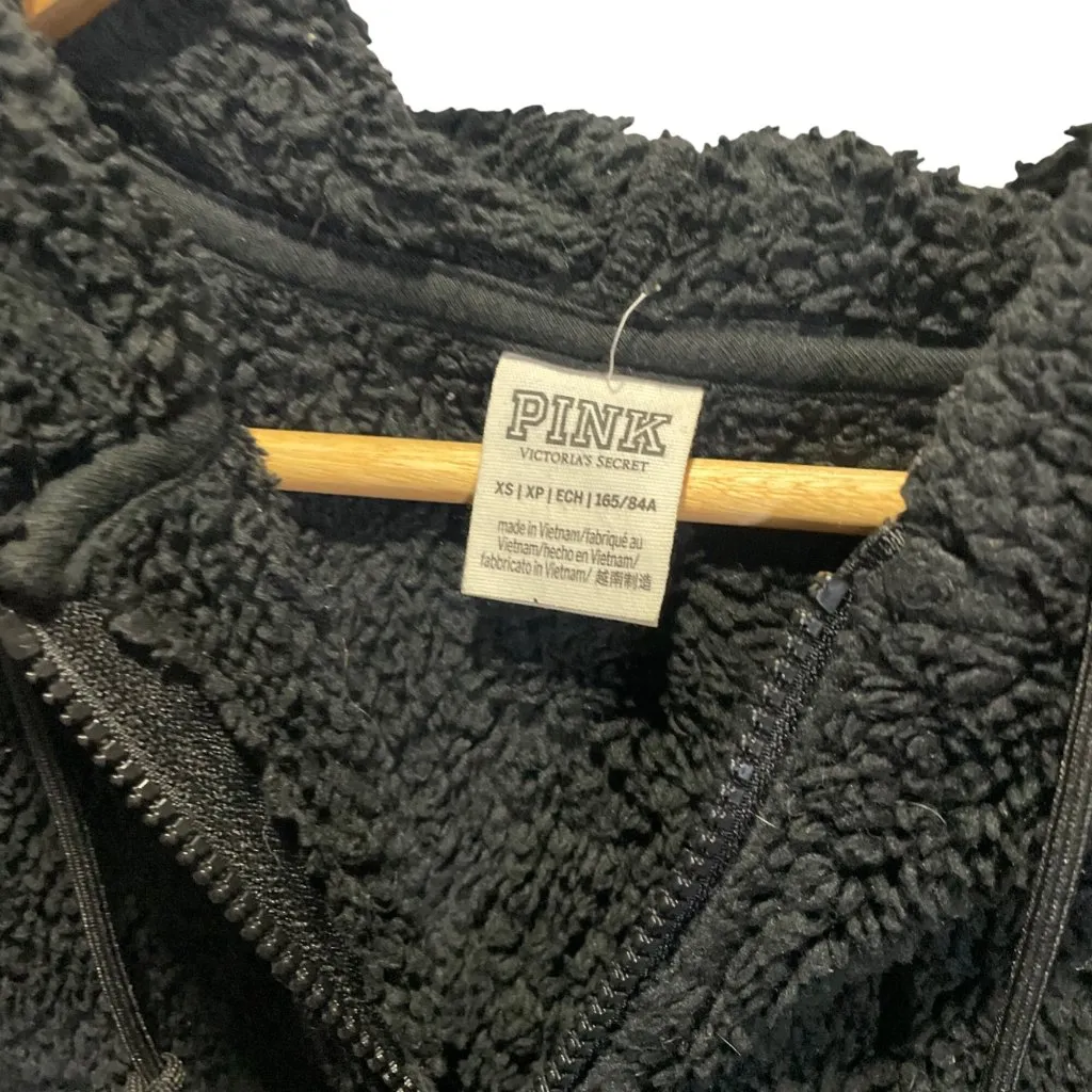 Victorias Secret Pink XS Black Sherpa Zip Hoodie Warm Thick Soft Layering - Image 3