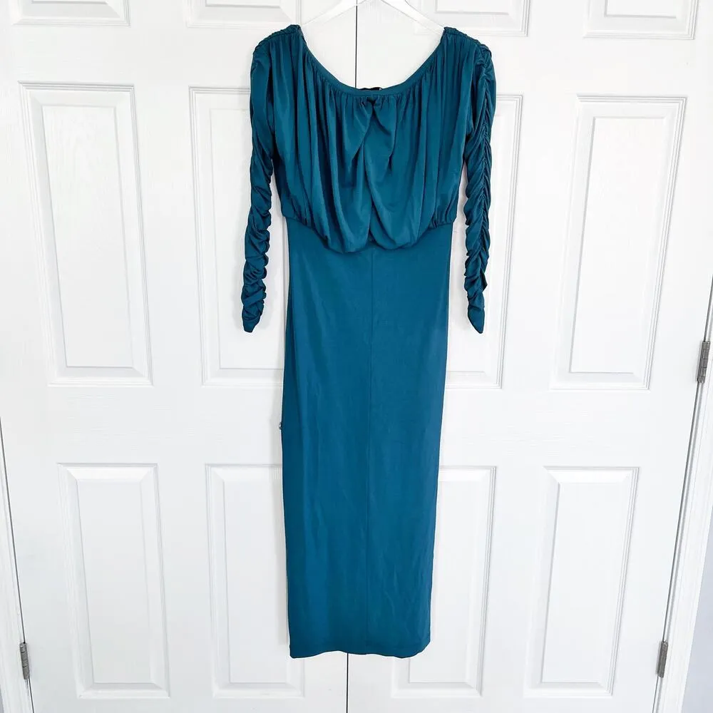 TOVE Riley Ruched Jersey Midi Dress Green Size 8 - Image 8
