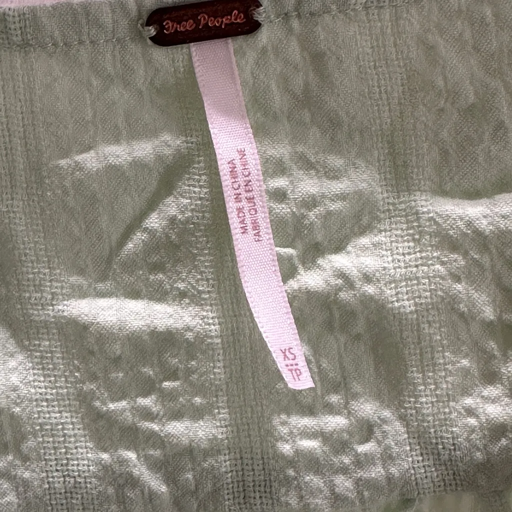 Free People XS Womens Green Smocked Tie Front Crop Long Sleeve Blouse - Image 4