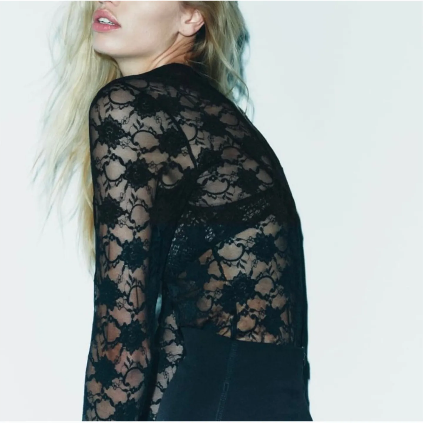 Zara Black Floral Sheer Lace Bodysuit Women's Small‎ Sultry Bodycon Whimsical - Image 5