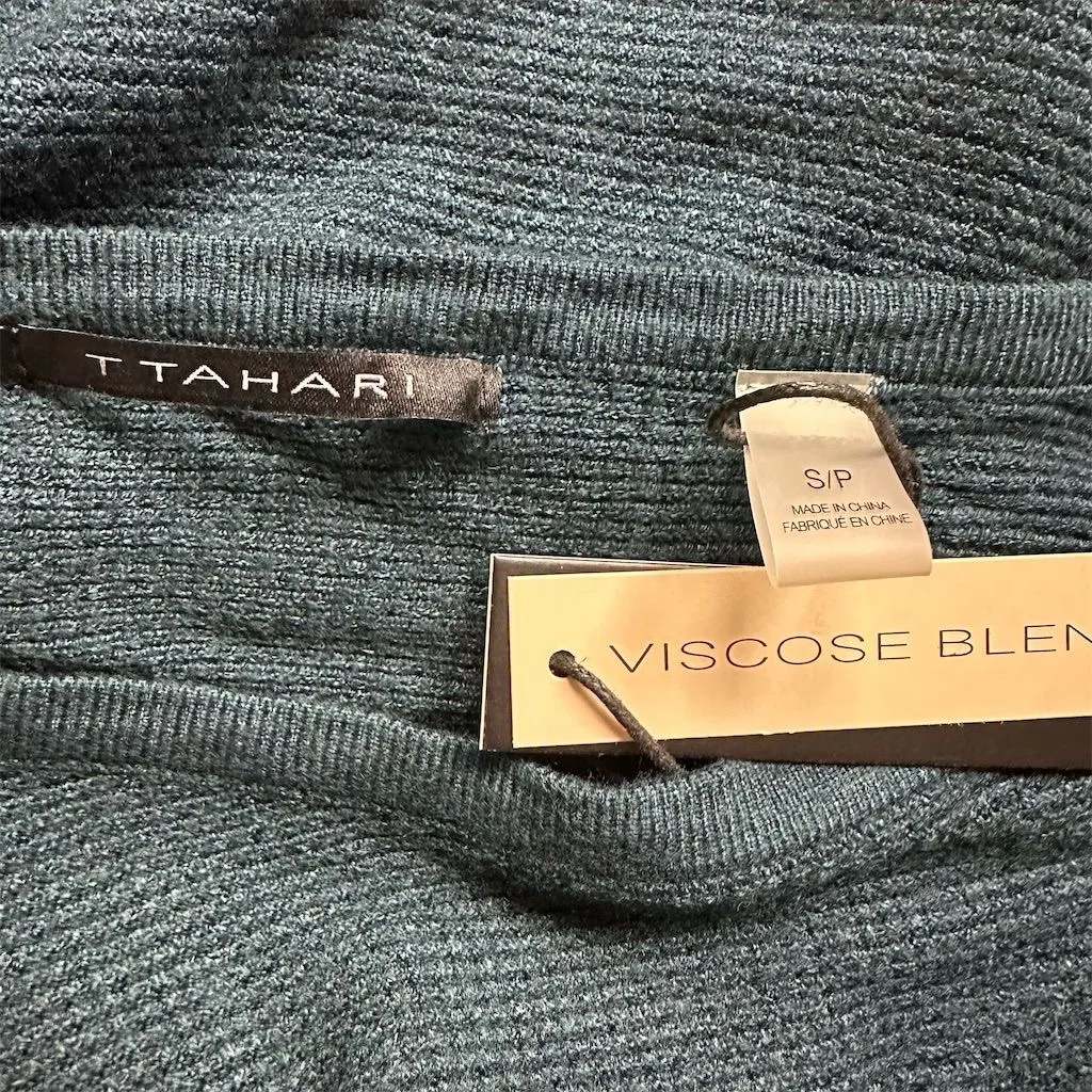 NWT T Tahari Women's Blue Dark Teal Waffle Knit Pullover Sweater S Long Sleeve - Image 5