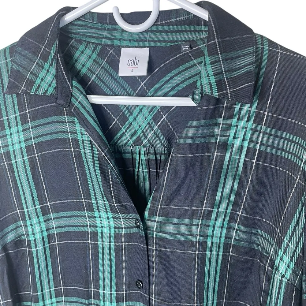 Cabi Women’s Sz Small Big Sur Green Plaid Top Flannel Button Up Style 3769 - Image 3