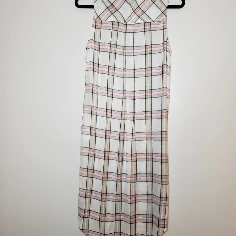 The Laundry Room Button Down Sleeveless Shirt Dress Plaid Cream & Red Size Small - Image 9