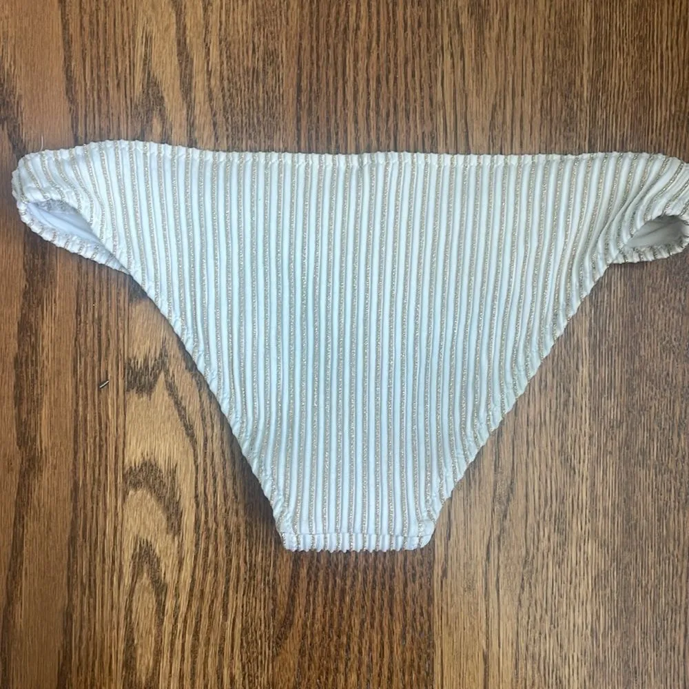 Solid & Striped The Eva Metallic Gold and White Bikini Top (S) and Bottoms (S) - Image 6