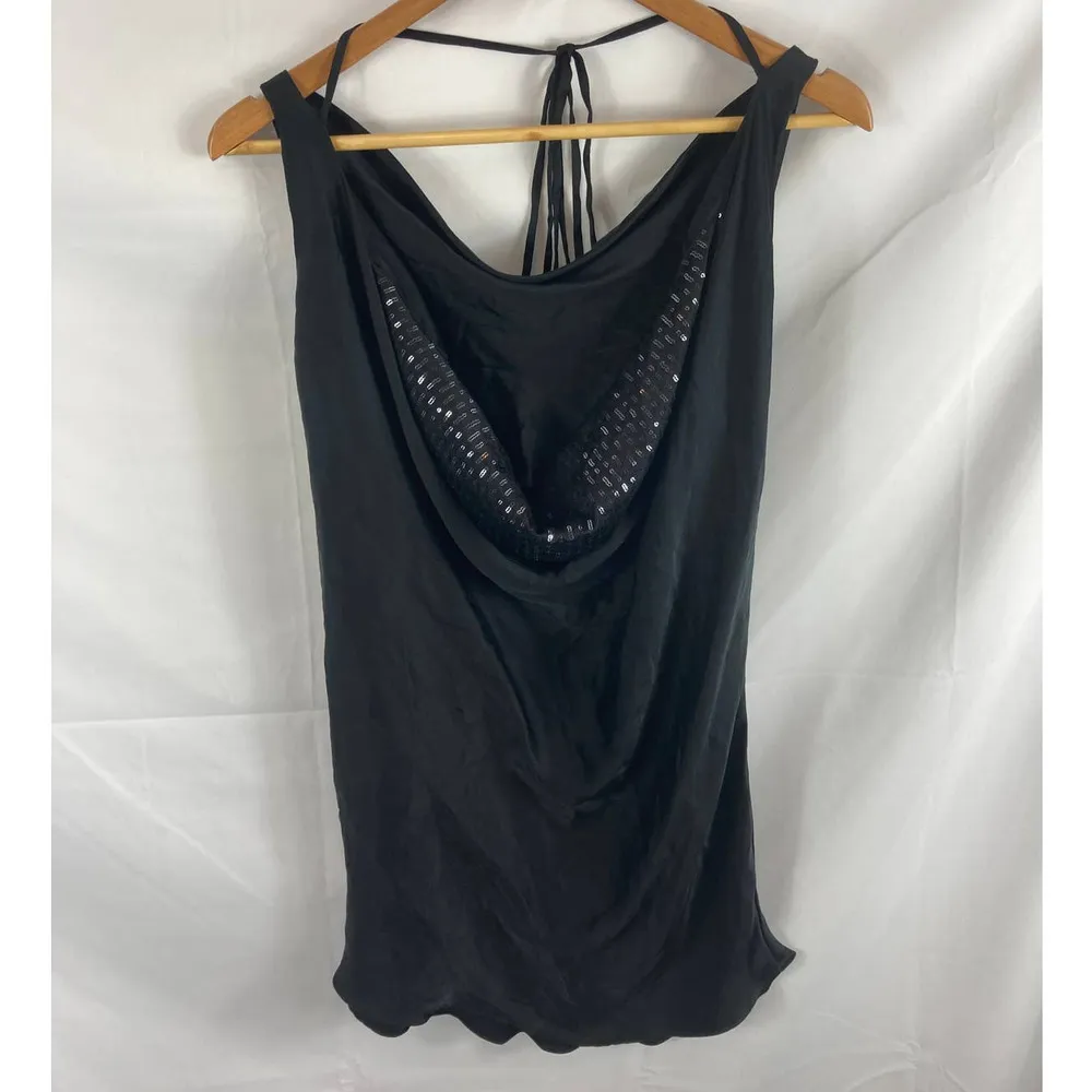 NWT Black Silk Sequin draped back sleeveless blouse Small UK36 - Image 2