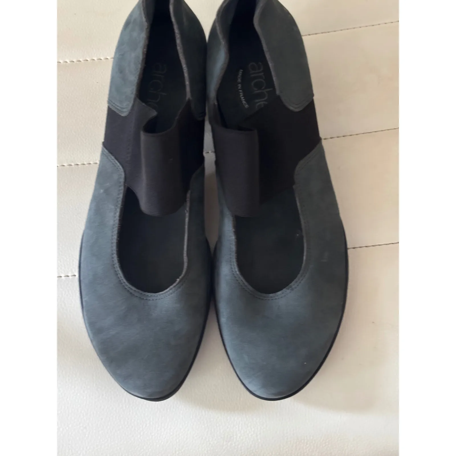 Arche France Gray Suede Leather Elastic Mary Jane Block Heel Shoes Size 37. US 6 - Image 2