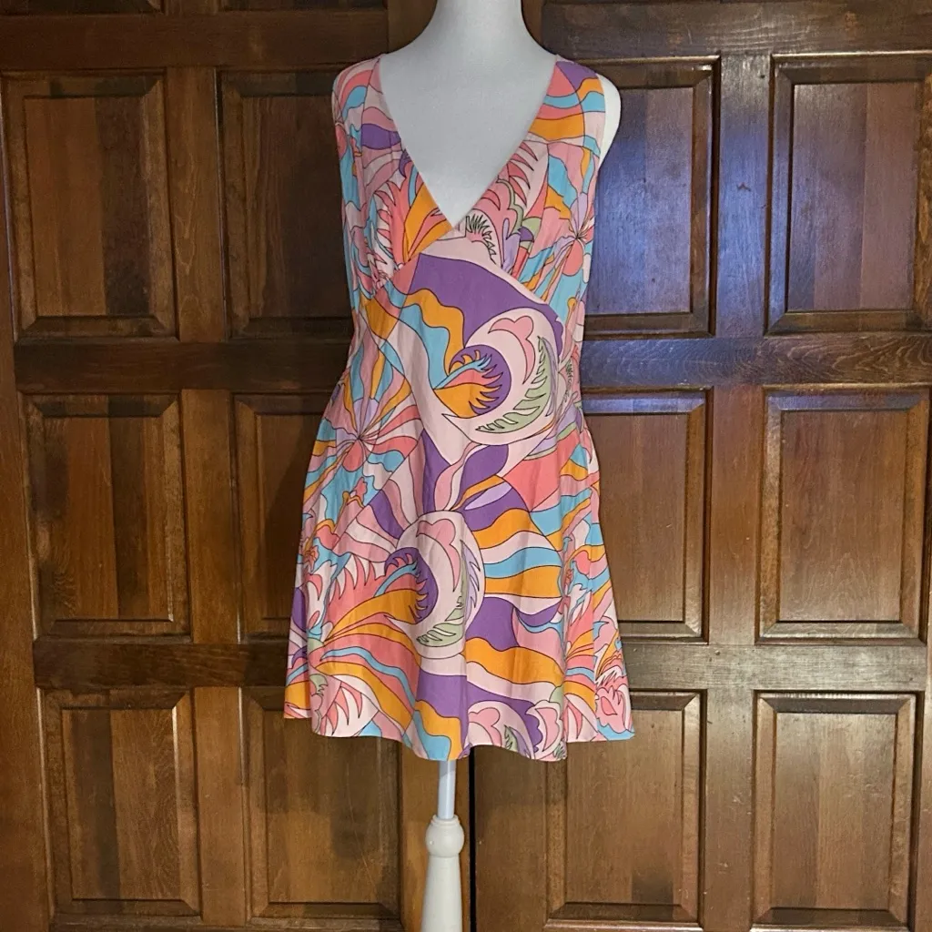 Princess Polly Nellie Mini Dress Pink Multi Size 12 70’s Party Retro Abstract - Image 2