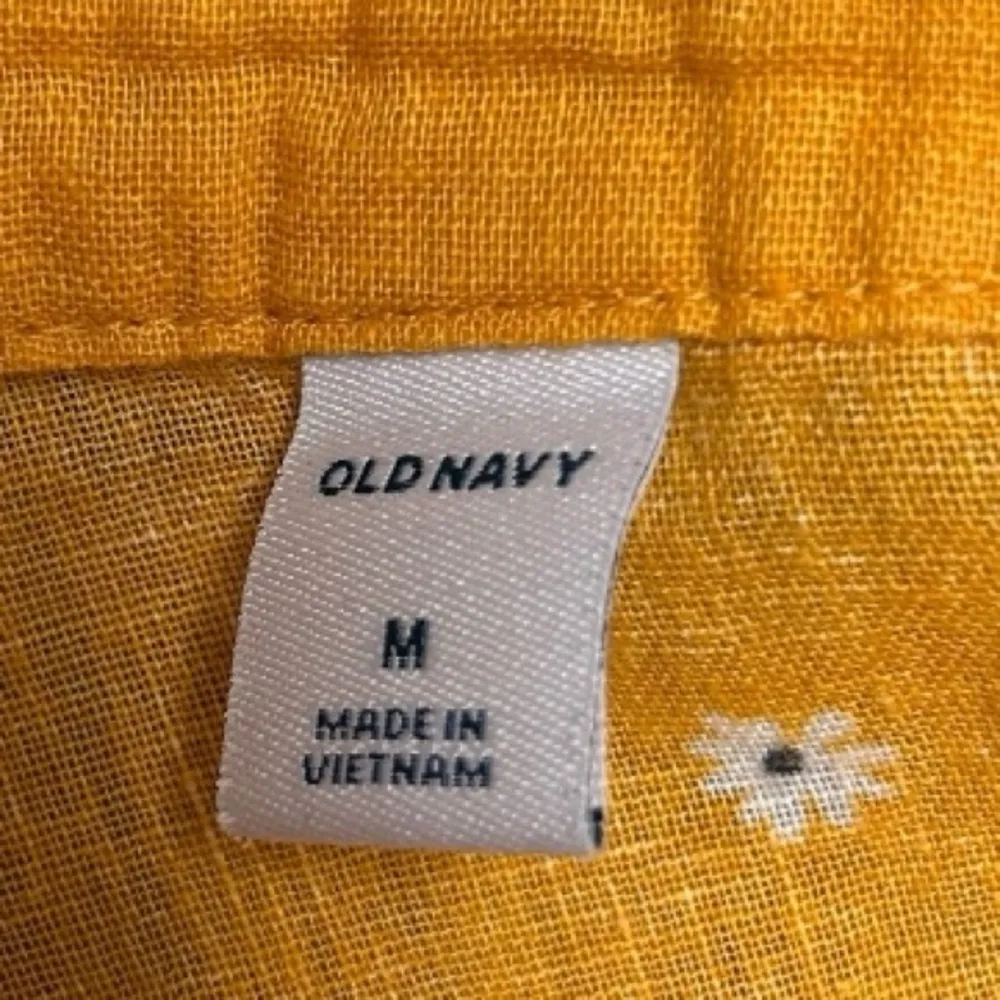 Old Navy Womens M Yellow Flowers Linen Blend Button Up Shirt Sleeveless Tie - Image 5