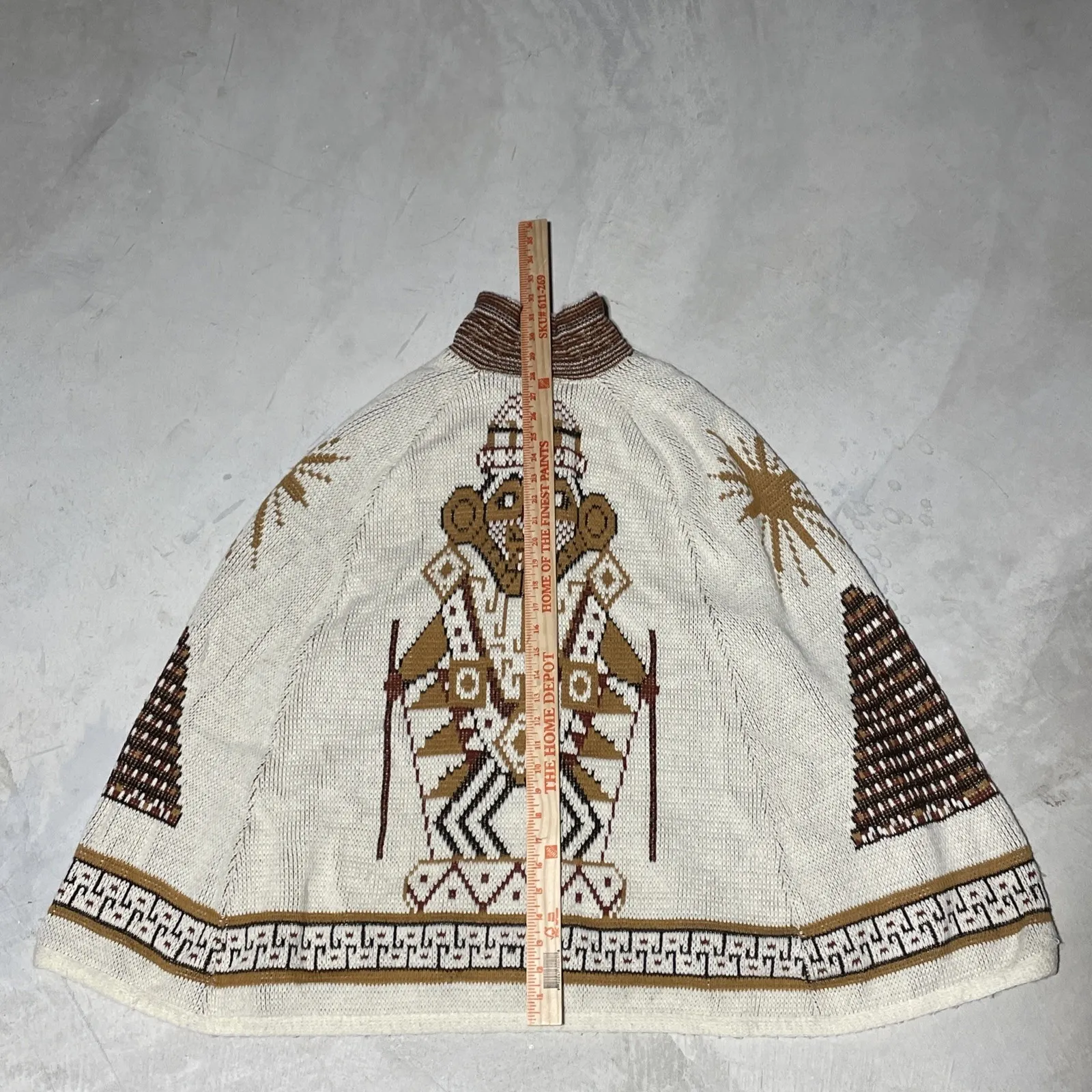 1970s JC Penny Tribal Aztec Knit Cape Poncho/ Sweater Southwestern Boho Coat - Image 6