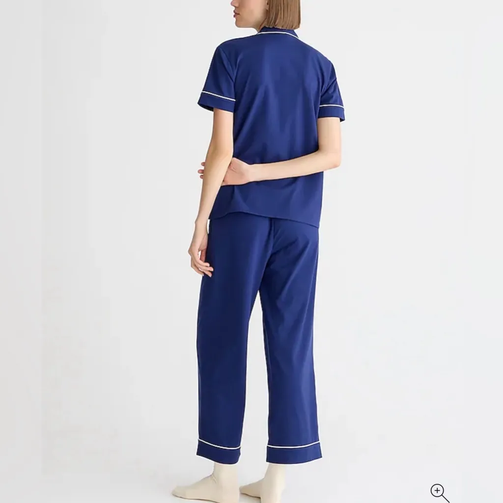 J.Crew dreamy cotton Navy Blue Pajama Set with White Trim Sz:S - Image 2