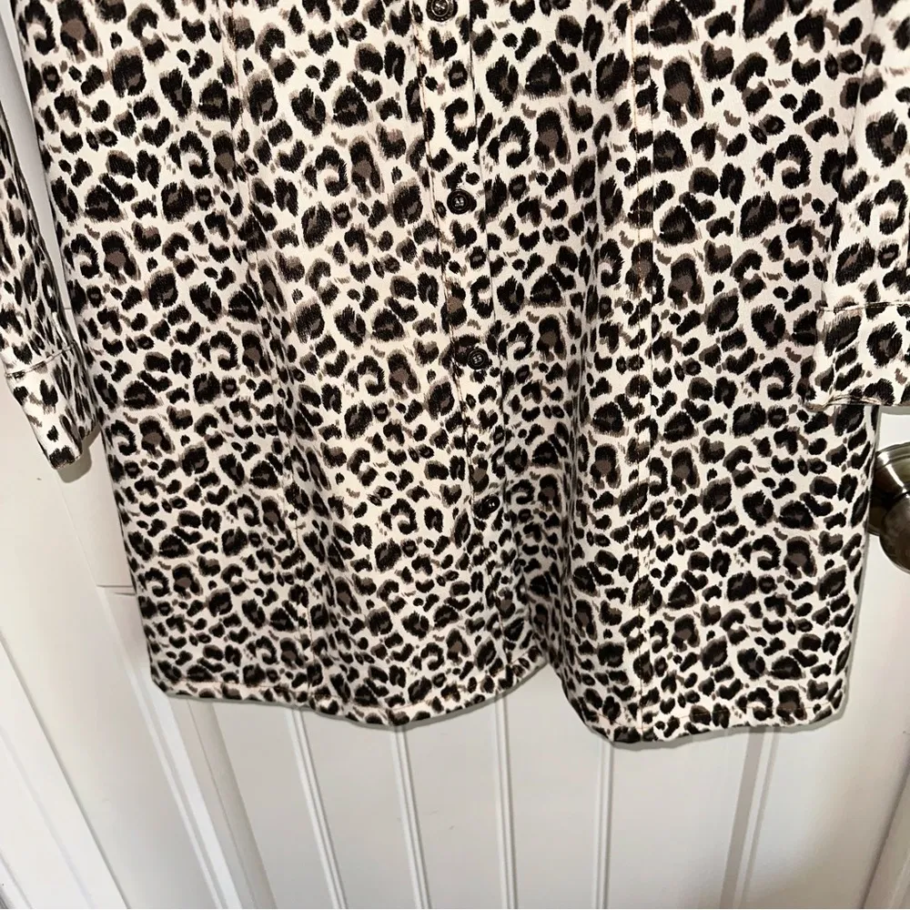 Umgee leopard animal print collared button-down shirt dress women S - Image 10