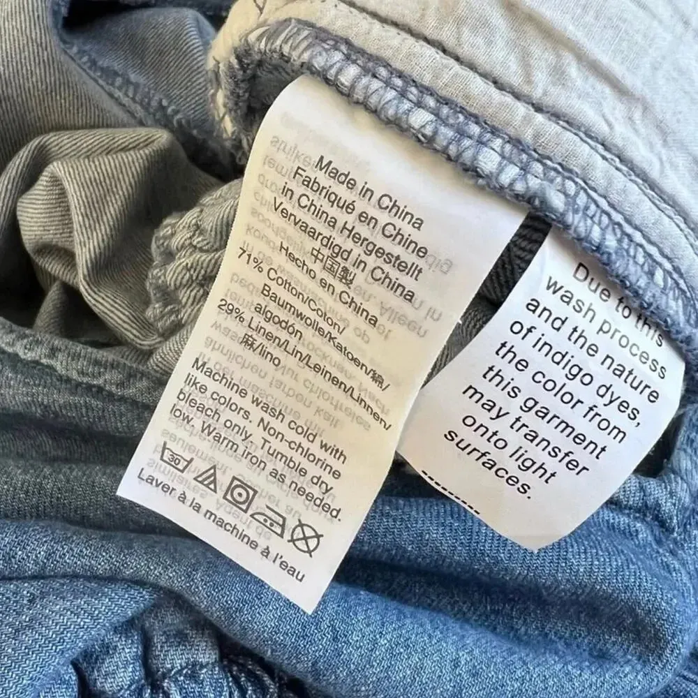 Madewell Women Size 2 Linen Blend Blue Chambray Jumpsuit - Image 5