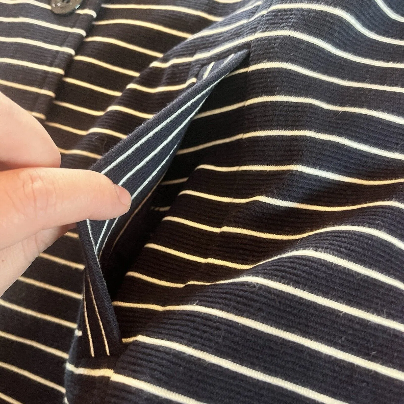 Talbots Knit Blazer Jacket Striped White Blue Nautical Button-Front Size M Pet - Image 9