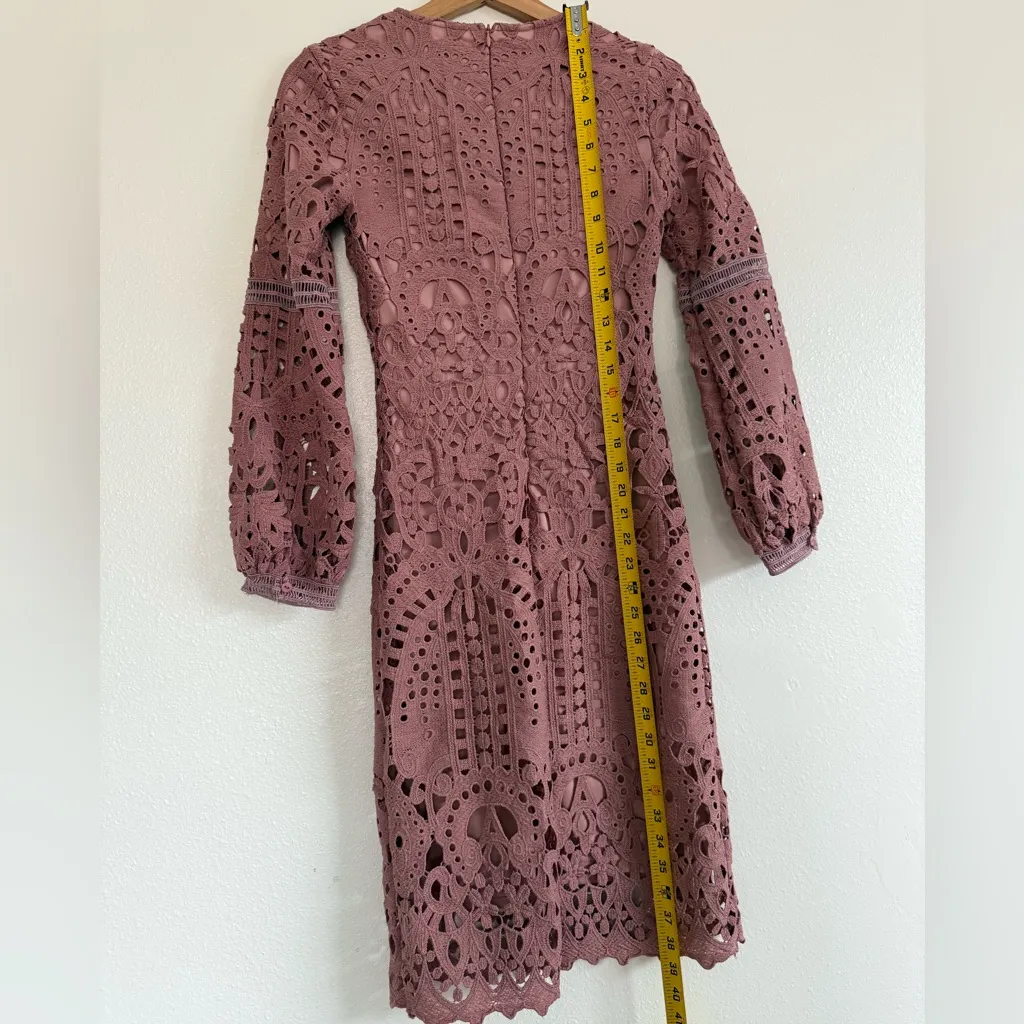 JessaKae Crochet eyelet Mauve Lace Long Sleeve Dress size XS Pink - Image 5