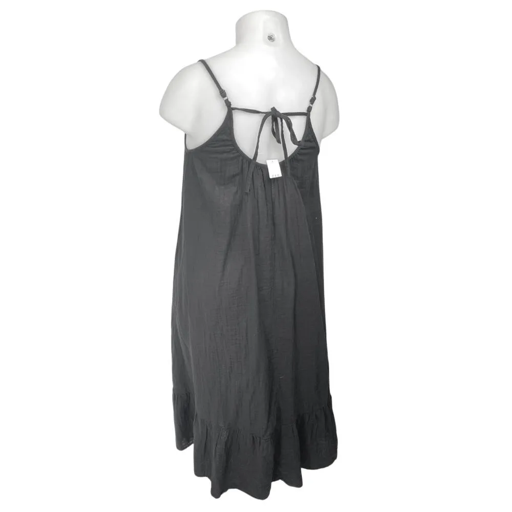 NEW Gap Black Sleeveless Tie Back Cotton Cami Camisole Tank Midi Dress Size L - Image 2
