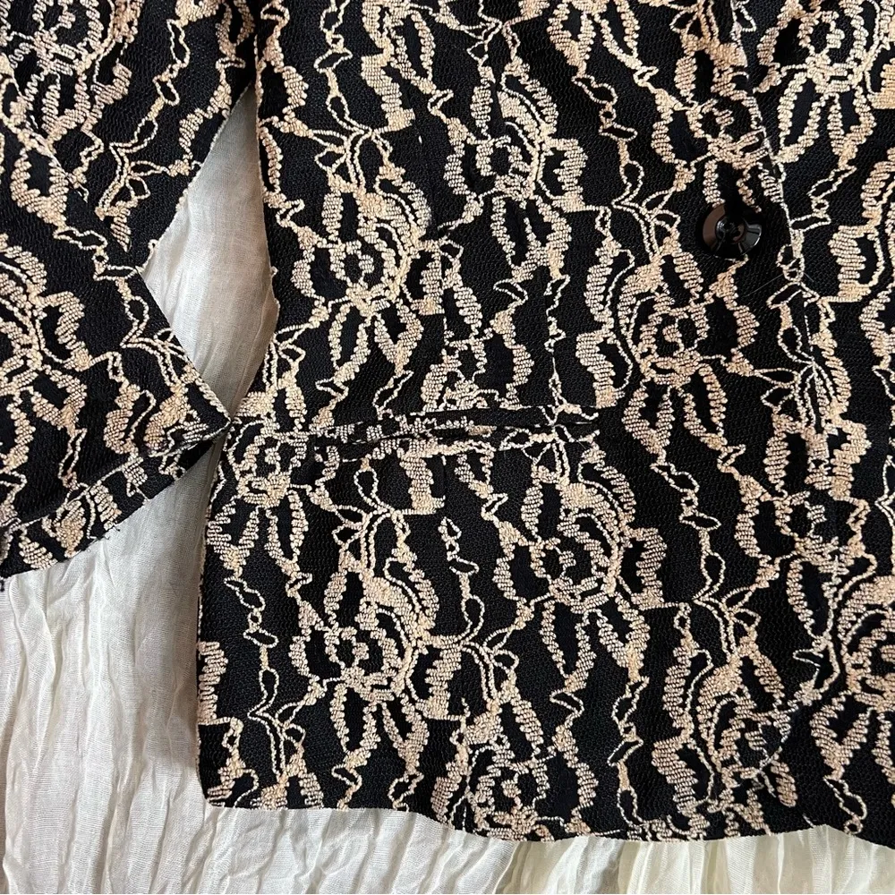 Cartonnier Felicia Lace Blazer Jacket Black Tan 3/4 Sleeve Small - Image 14
