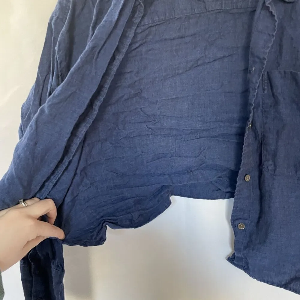 Banana Republic linen dark blue button down long sleeved shirt women's size L - Image 6