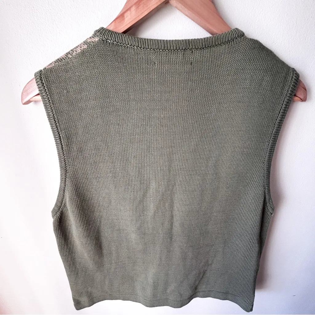 Charter Club Patterned Green Beige Cotton Knit Zip-Up Sweater Vest Large - Image 4