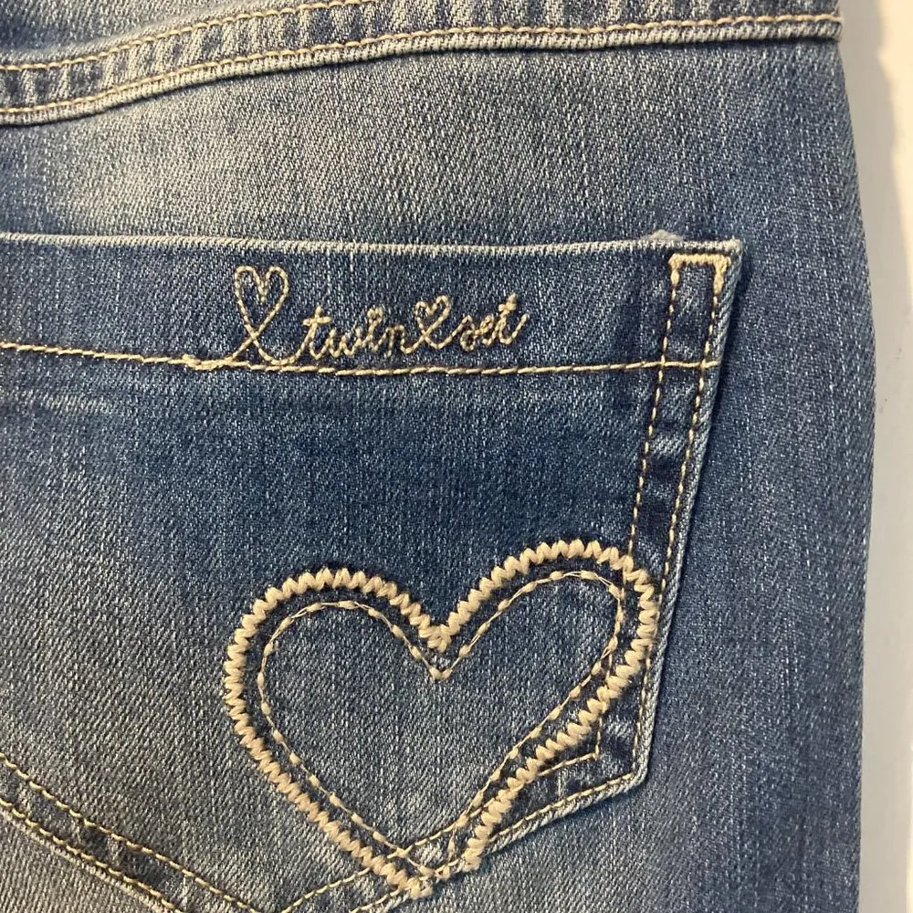 Twin Set junior ladies size 14a heart thread embellished straight jeans 27x31 - Image 4