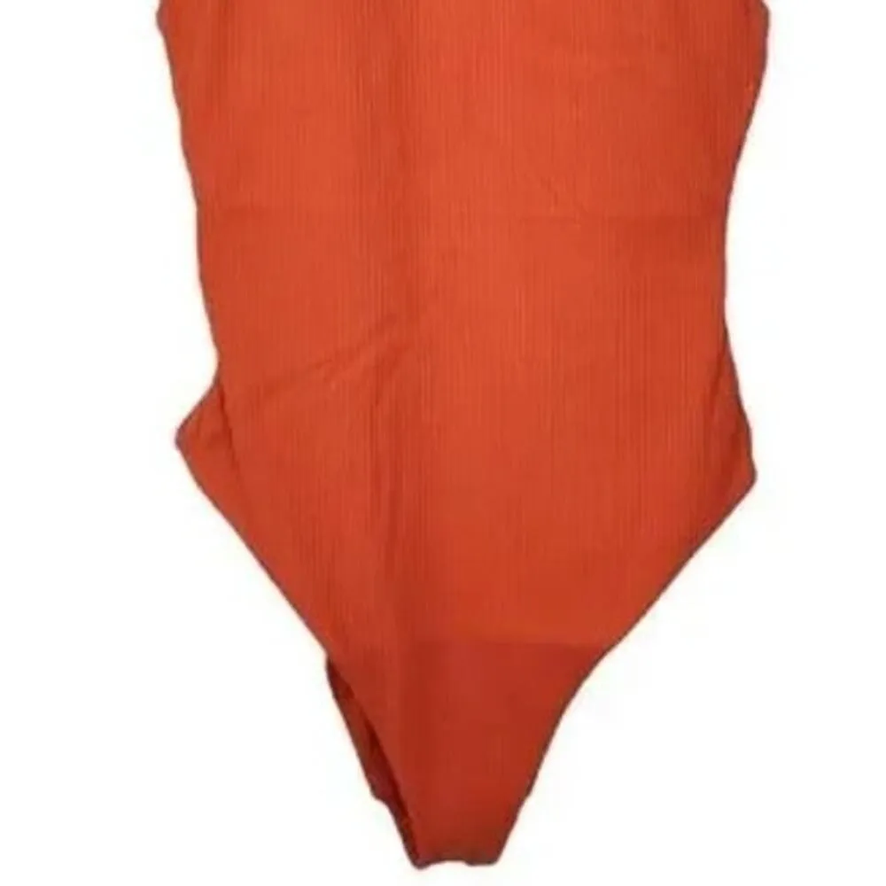 NWT Andie The Asbury Ribbed One Piece Swimsuit Removable Cups L Sire Orange - Image 4