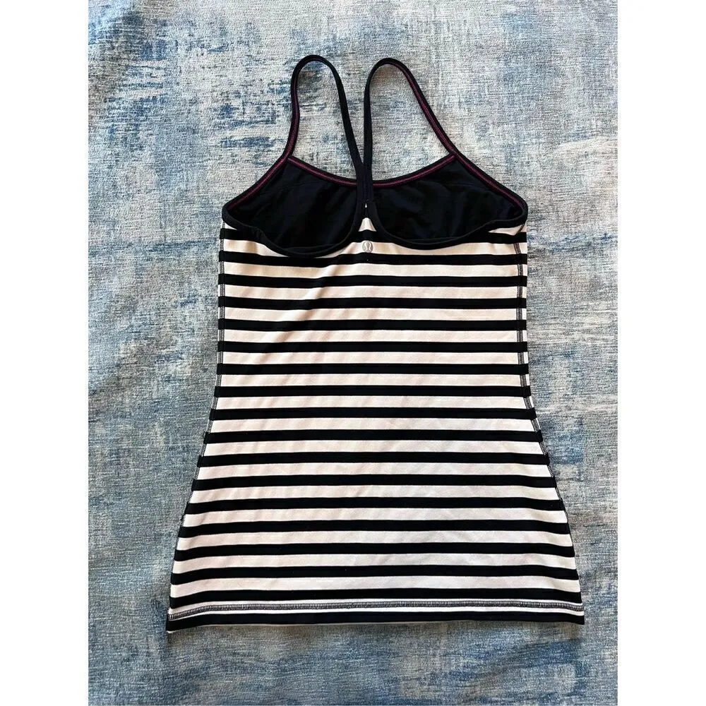 Lululemon Apex Stripe Black Angel Wing / Black Power Y Athletic Tank Top Size 6 - Image 7