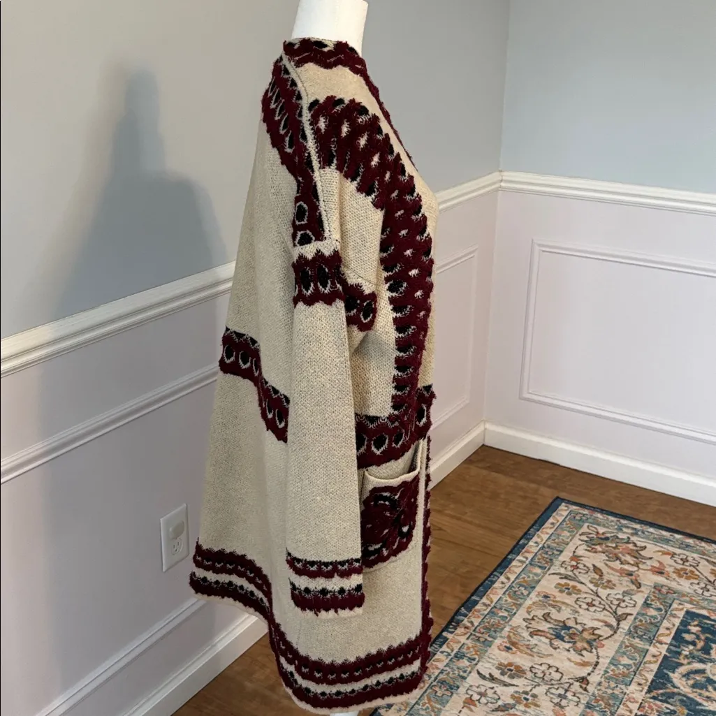 MAX Sport Embroidered Knit Embroidered Longline Cardigan M Boho Western Cowboy Red Size M - Image 7