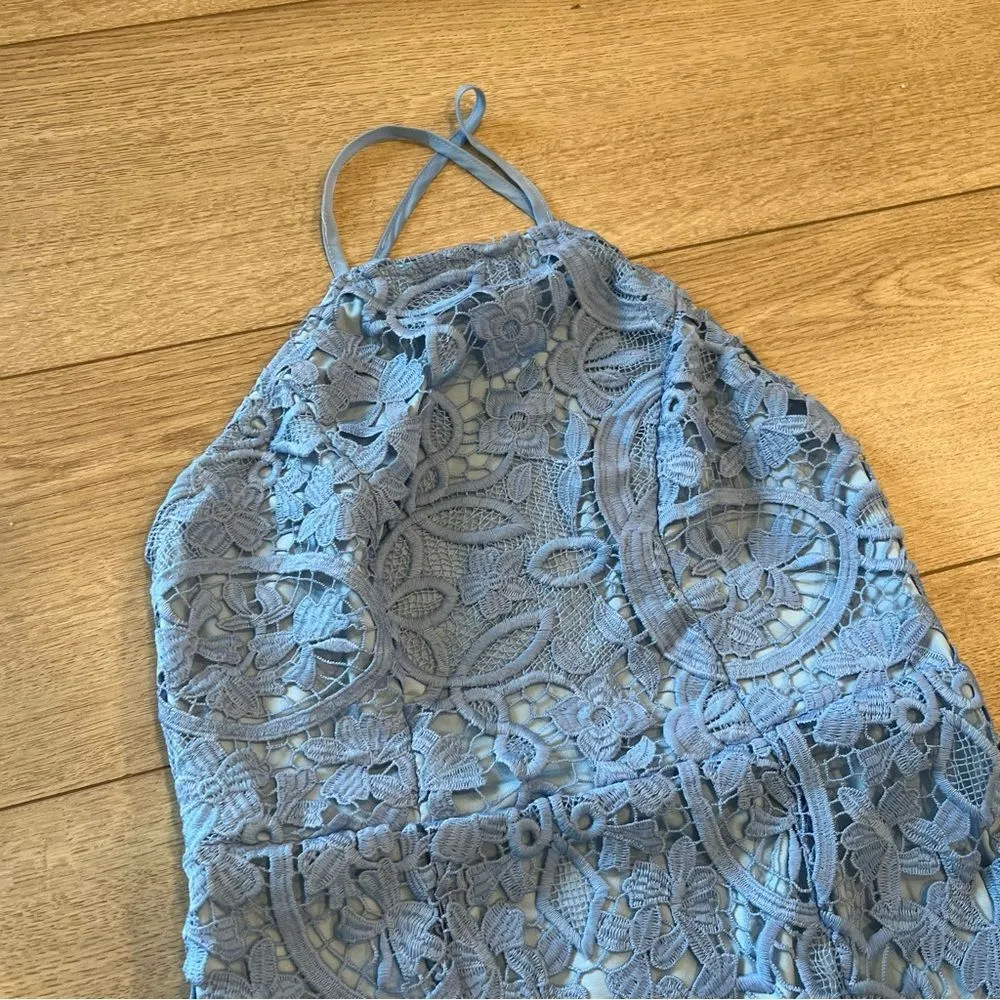 Lovers + Friends x Revolve Blue Lace Halter Knee Length Dress Size S - Image 3