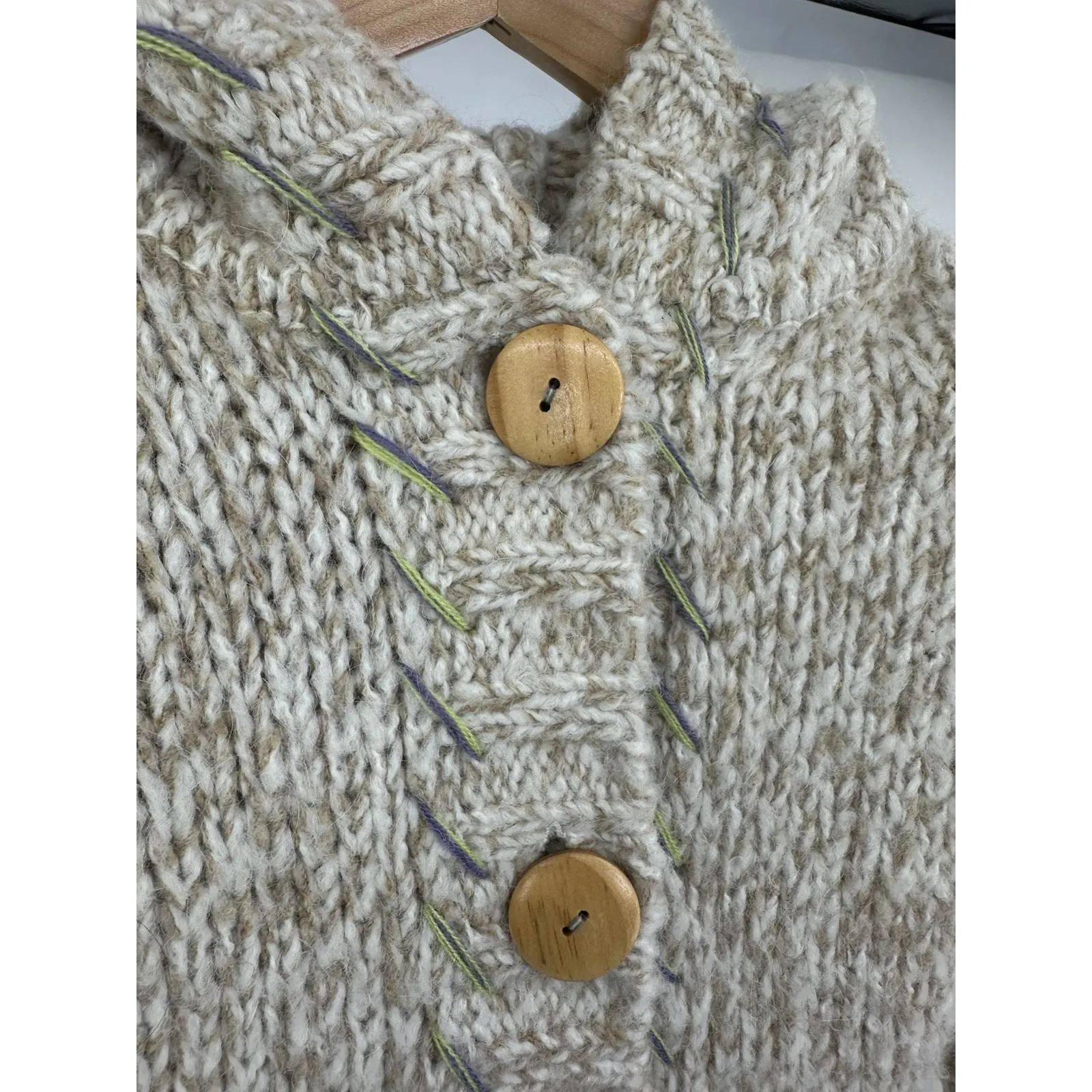 Kenji Hooded Chunky Knit Woman's Cardigan Sweater Hood M Alpaca Wool Y2K Tan Size M - Image 10