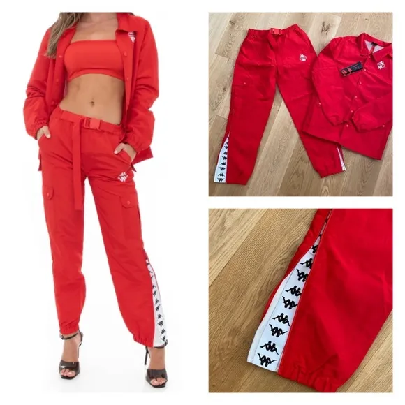 Kappa Authentic Shadow Skind Unisex Jacket and Cargo Pants in Red - Image 2