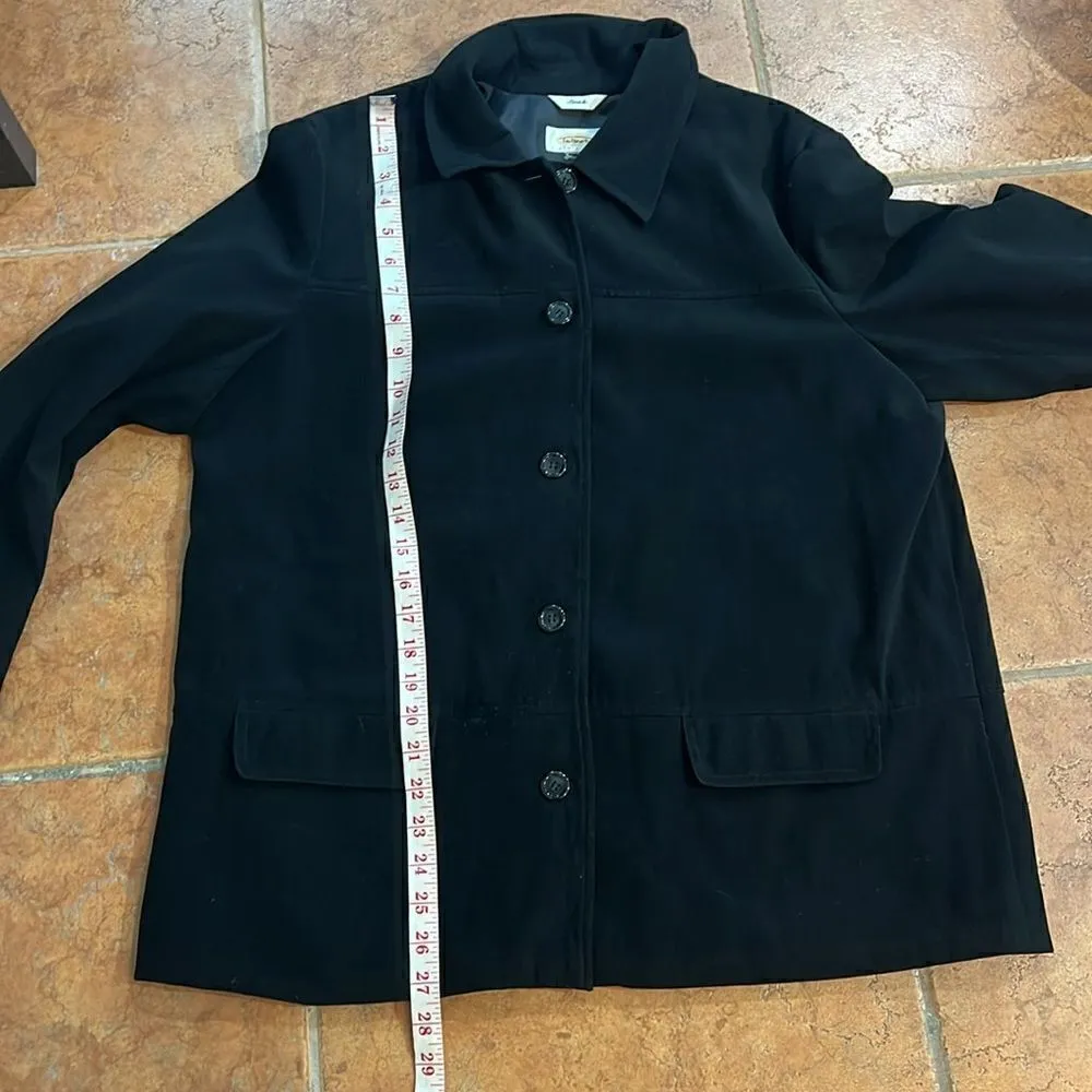 Talbots Women Petite Jacket Black Blazer Velvet Midi Button Up Pockets size L - Image 9