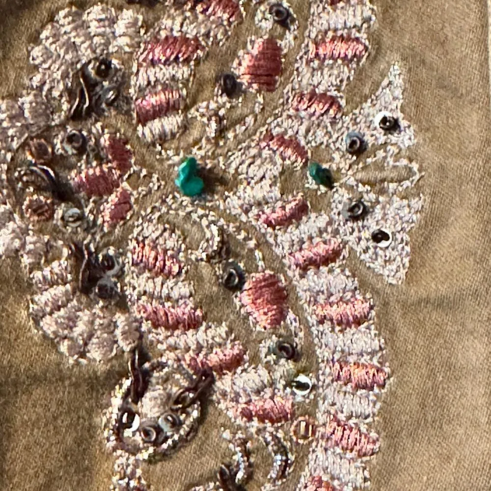 Telluride Clothing Company beaded/embroidered mandarin collar jacket 4 Tan - Image 5