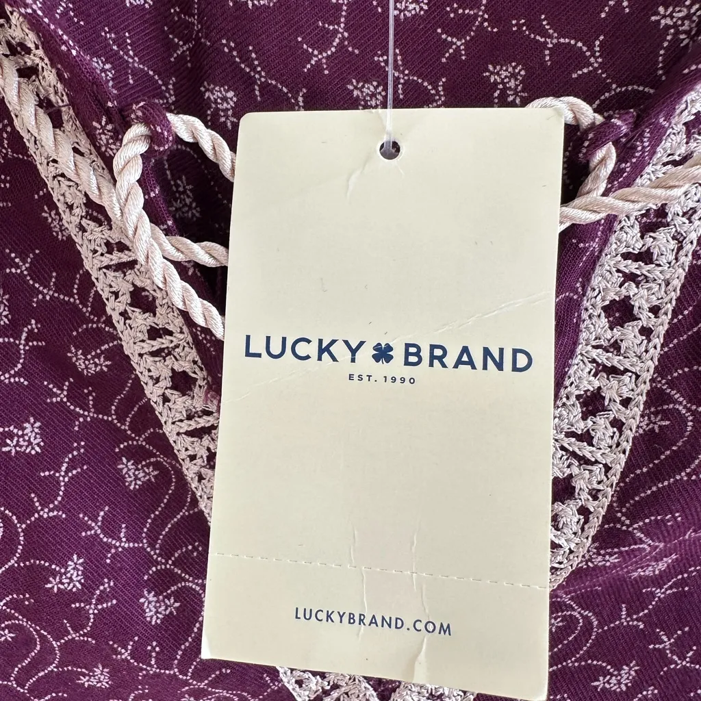 Lucky Brand  Plum Patterned Top with Lace Trim - Image 5