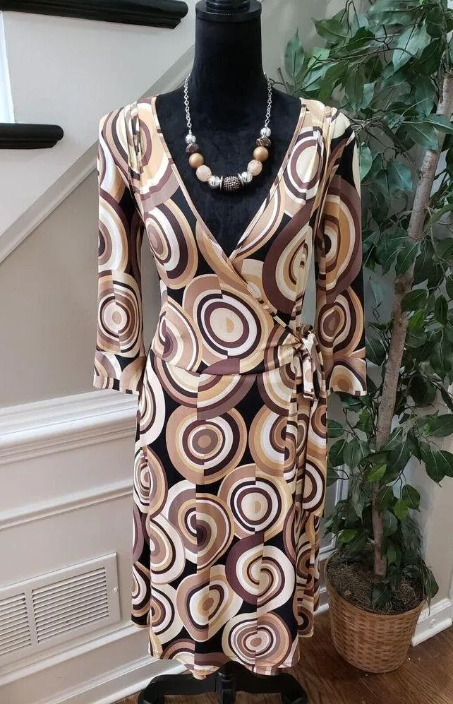 Bisou Bisou Women's Multicolor Polyester Wrap 3/4 Sleeve Knee Length Dress 8 - Image 14