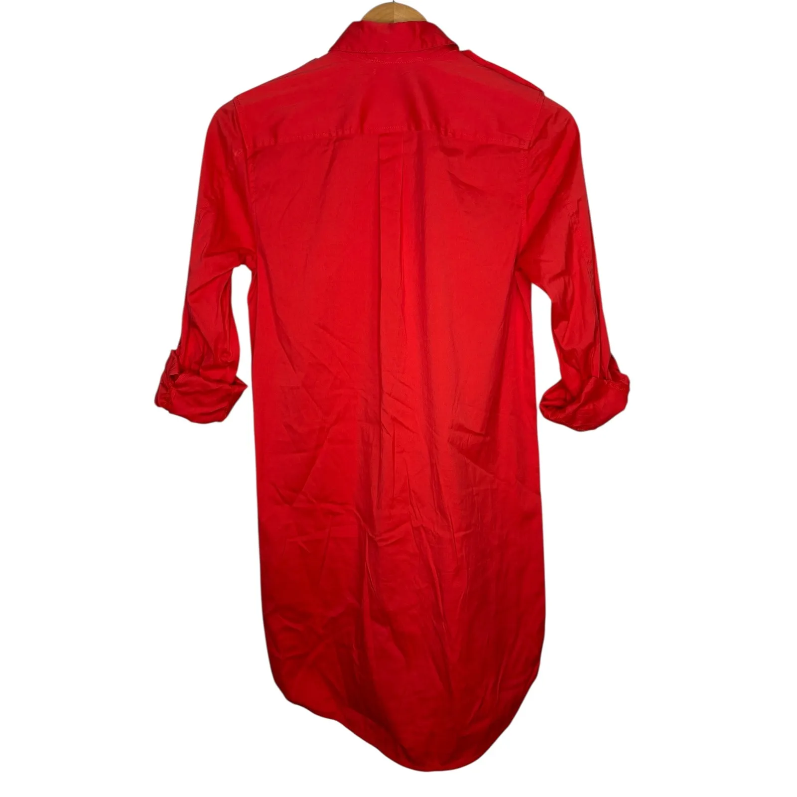 Bebe Coral Button Up Roll Tab Sleeve Shirt Dress Utility Pockets Size Small - Image 2