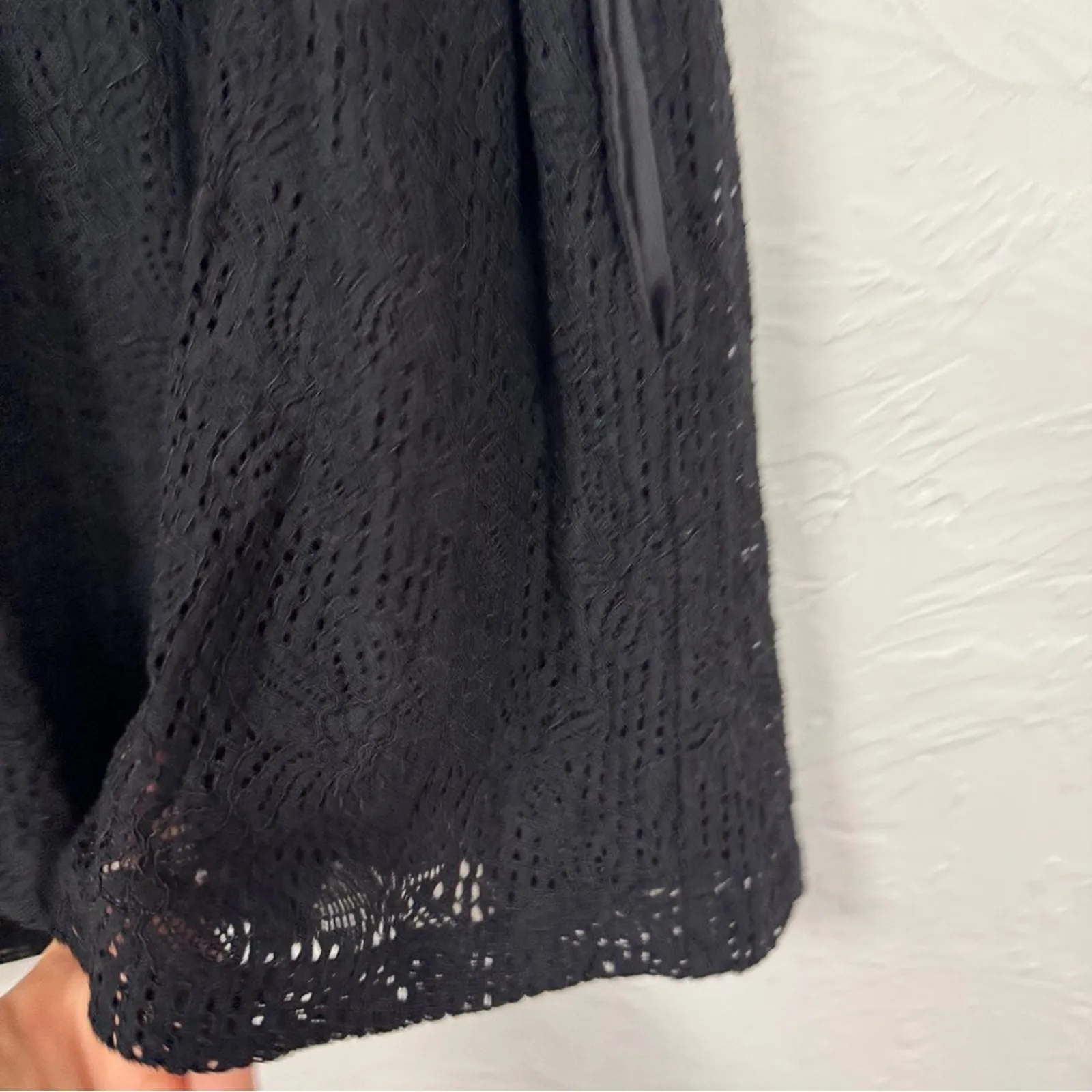 Project Judith March Dede Road Black Crochet Mini Dress Ruffled Sleeve Womens S - Image 5