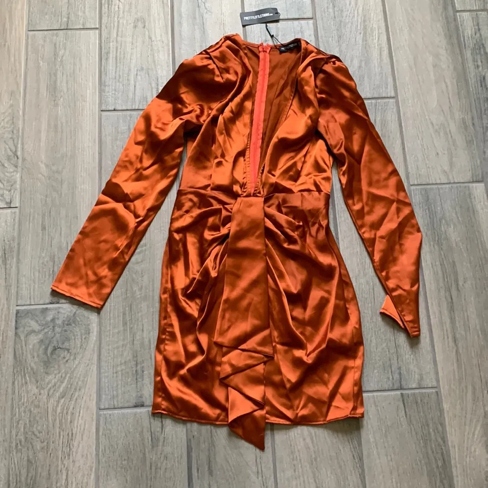 Prettylittlething Satin Long Sleeve Dress - Image 2